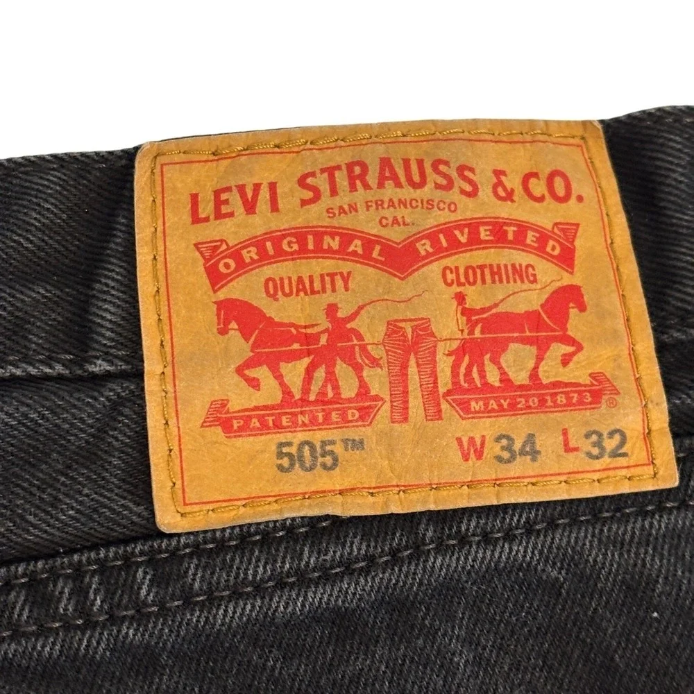 Levis 505 Regular Fit Black Denim Jeans Mens 34x29 Straight Leg Work School